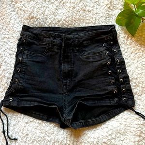 H&M | Black Jean Shorts W/ Laced Up Sides
